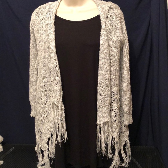3/$20 Waterfall Fringed Sweater Blk, Gray, Cream - Picture 1 of 8